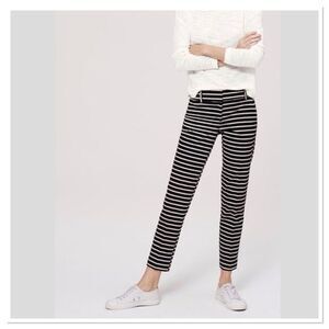 Ann Taylor Loft Petites Marisa The Riviera Cropped Striped Pants Black Cream 00P